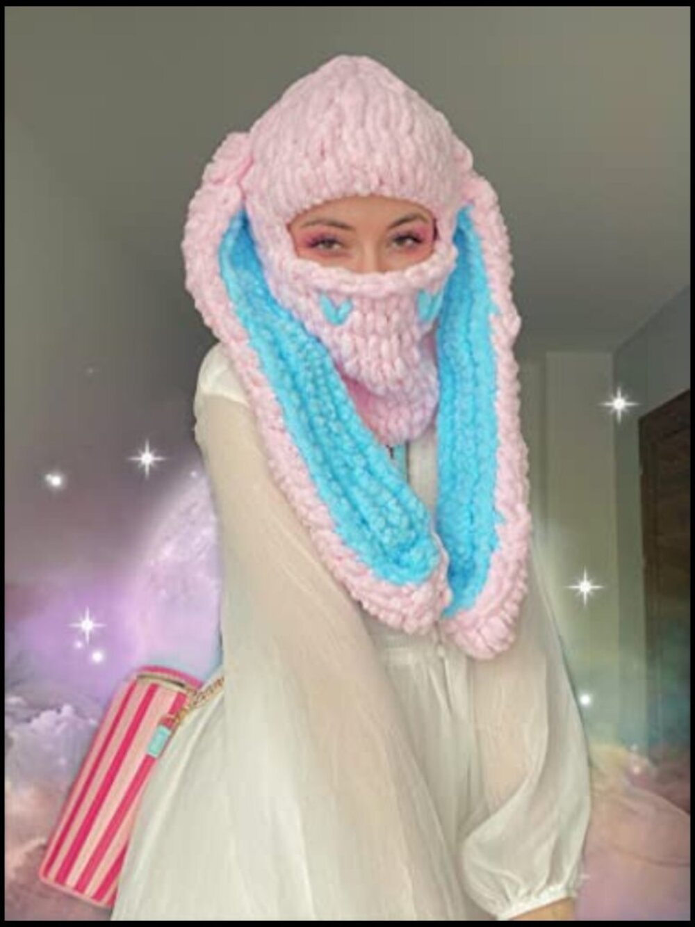 Knit Balaclava Face Mask with Bunny Ears Ski Scarf Winter Hat Beanie - Picture 3 of 4